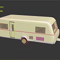 Beige Caravan Trailer with Red Stripe Windows and Door for Camping Travel