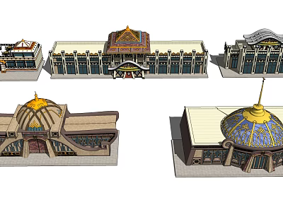 Traditional Hotel Building Exterior With Domed Roof And Ornate Decorative Elements 3d model