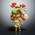Cute Fantasy Character With Green Eyes Twin Ponytails In Plant Inspired Outfit With Red Flowers