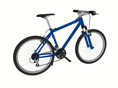 Blue Frame Mountain Bicycle With Black Seat Handlebars And Tires 3d model