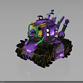 Purple Green And Yellow Military Tank With Mechanical Details Caterpillar Tracks And Gear Design
