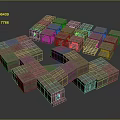 Cartoon Scene With Brick like Building Models And Block Structures With Windows 3d model