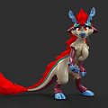 Vibrant Reptile 3D Model With Red Mane Blue Horns And White Body