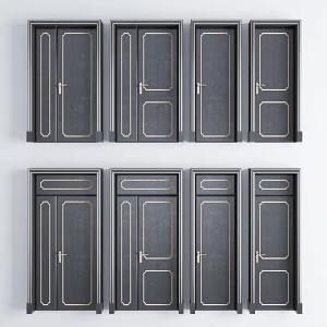 New Chinese-style door-and-door combination of solid wood baking varnish tracing gold door with single door 3d model
