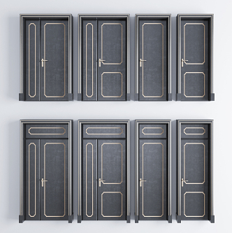 New Chinese-style door-and-door combination of solid wood baking varnish tracing gold door with single door 3d model