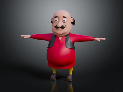 Chubby Cartoon Character With Bald Head Mustache Red Shirt Yellow Pants And Outstretched Arms 3d model