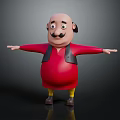 Chubby Cartoon Character With Bald Head Mustache Red Shirt Yellow Pants And Outstretched Arms