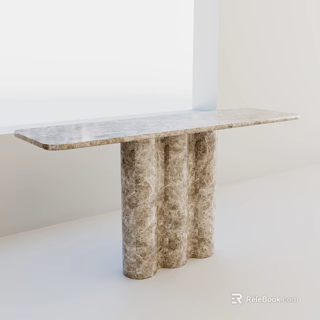 Elegant Modern Marble Console Table With Cylindrical Columns And Sleek Surface 3d model 
