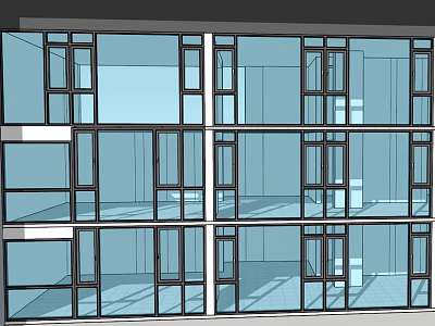 Modern Style Multi Story Residential Building With Neatly Arranged Glass Windows And Dark Frames 3d model