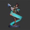Sci Fi Warrior Character With Blue Energy Creature In Dynamic Pose And Glowing Aura