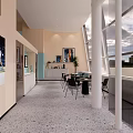 Spacious Fitness Studio With Blue Walls Carpeted Floor And Columns