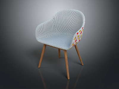 Modern Woven Leisure Chair with Colorful Patterns and Wooden Legs Design 3d model