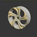 White and Gold Modern Alloy Wheel Rim with Sleek Design Shiny Surface and Reflection