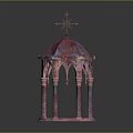 Pink Toned Dome Structure With Cross Top Spiral Columns And Arched Design Features
