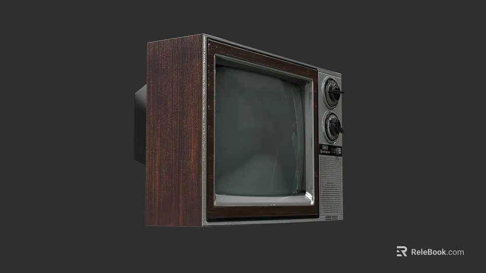 Vintage Television Set With Wooden Case And Control Knobs On Dark Background 3d model