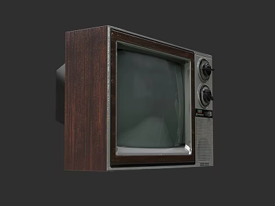 Vintage Television Set With Wooden Case And Control Knobs On Dark Background 3d model