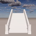 Elegant White Staircase With Classic Railing And Balusters For Home Interior Design 3d model