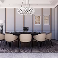 Modern private hotel box dining table combination background wall 3d model