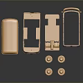 Shiny Golden Metal Device Casing And Small Components With Various Shapes 3d model