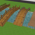 Scenic Wooden Landscape Bridge Over Water With Green Grass And Willow Trees
