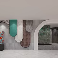 Modern Storefront Entrance Design With Arched Doorway Various Textured Panels And Decorative Doll