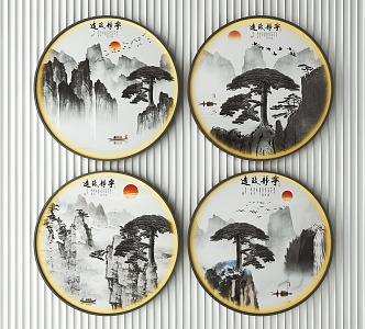 New Chinese Round Frame Painting Decorative Painting 3d model