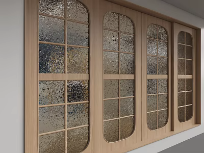 Modern Sliding Doors with Wooden Frame Frosted Glass and Multiple Panels 3d model
