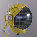 Yellow Astronaut Helmet Design With Black Visor Antenna And Cables