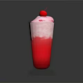 Red Milkshake With Cream Layer And Cherry Topping In Tall Glass