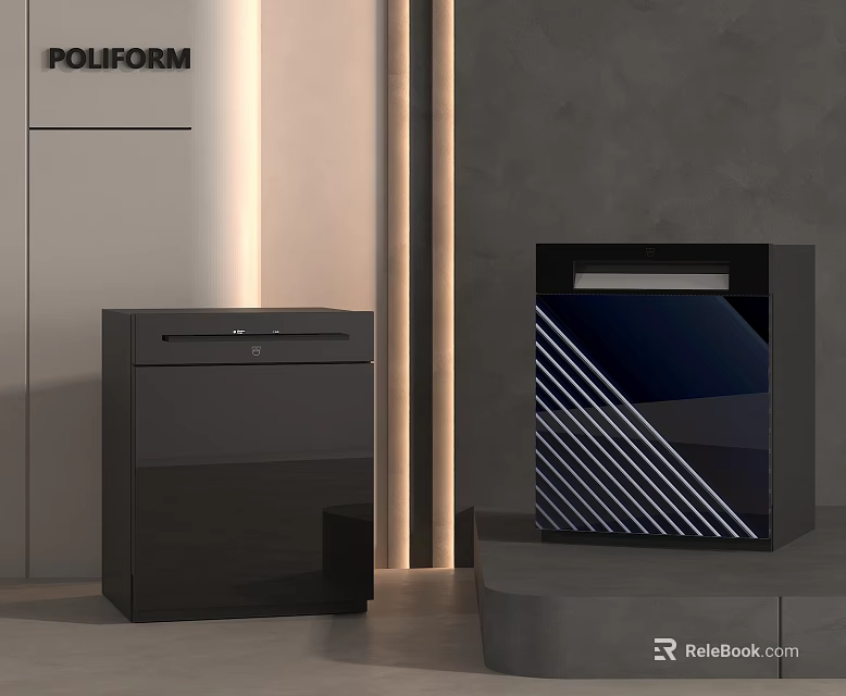 Sleek Modern Poliform Kitchen Appliance With Black Cabinet And Geometric Pattern 3d model 