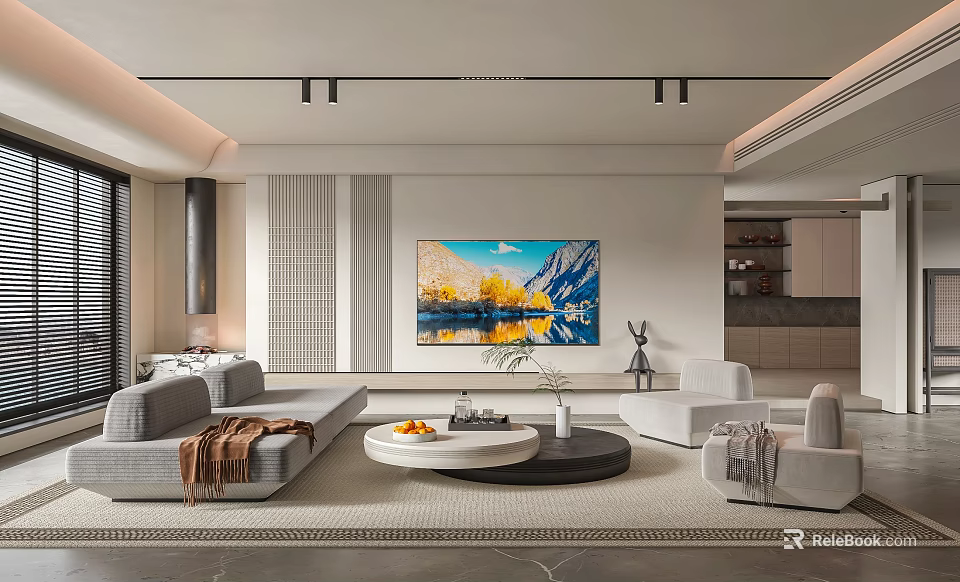 Modern Minimalist Living Room Interior With Sofas And Coffee Tables 3d model 