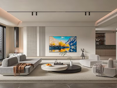 Modern Minimalist Living Room Interior With Sofas And Coffee Tables 3d model