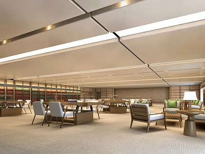 Modern Book Art Reading Room Design With Spacious Bookshelves And Bright Lighting 3d model