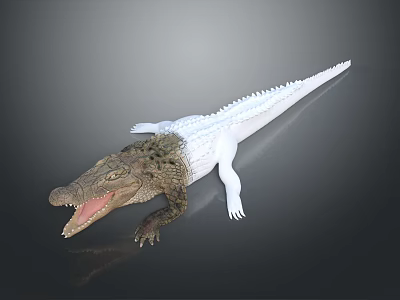 Crocodile With Open Mouth Brown Head And White Body In Dark Background 3d model