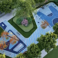 Colorful Children's Play Area With Slides Swings Green Trees And Safe Equipment
