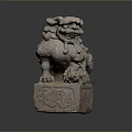 Traditional Stone Lion Sculpture With Detailed Carved Base And Ornamental Design