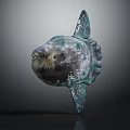 Artistic Fish Sculpture With Teal Color And Mottled Texture On Dark Background