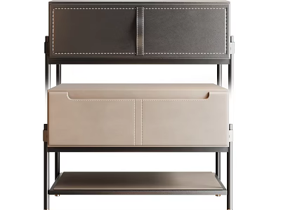 Modern Bedside Table With Leather Stitching Light Colored Drawer And Open Shelf 3d model