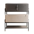 Modern Bedside Table With Leather Stitching Light Colored Drawer And Open Shelf 3d model