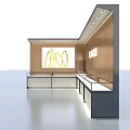 Modern Retail Store Interior Featuring Wooden Wall Glass Display Cases Logo And Ceiling Lighting