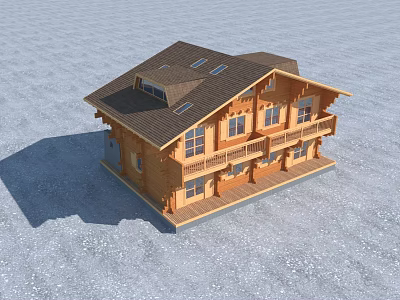 Traditional Two Story Wooden House Design With Gabled Roof Skylights And Balcony 3d model