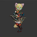 Anime Style Game Character With Cat Ears Blonde Hair And Red Black Outfit Holding Bow