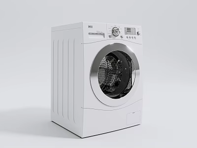 White Modern Front Load Washing Machine With Transparent Door And Control Panel 3d model