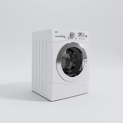 White Modern Front Load Washing Machine With Transparent Door And Control Panel 3d model