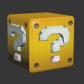 Golden Cube With Silver Question Marks And Circular Holes On Dark Background With Reflections 3d model