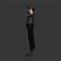 3D Male Character Model Wearing Black Coat Standing With Arms Outstretched In Gray Background