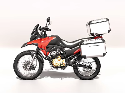 Red and Black Adventure Motorcycle With Side Cases and Storage Compartments 3d model