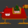 Festive Red Christmas Sleigh Decoration With Golden Bell Tree And Gifts