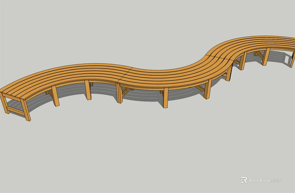 Wooden Curved Landscape Seating with Slatted Design for Garden or Park 3d model 