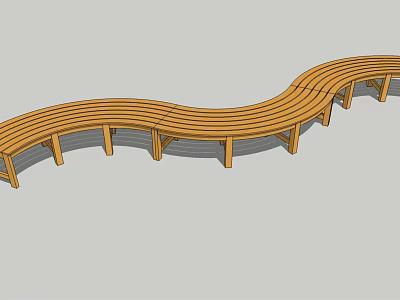 Wooden Curved Landscape Seating with Slatted Design for Garden or Park 3d model